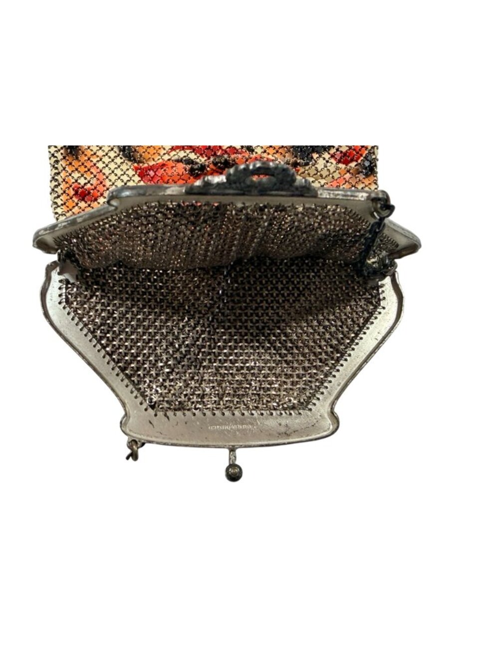 Vintage Mandalian Mfg Co Art Deco Mesh Bag Floral Design & Chain Fringe Detailin - Picture 13 of 16